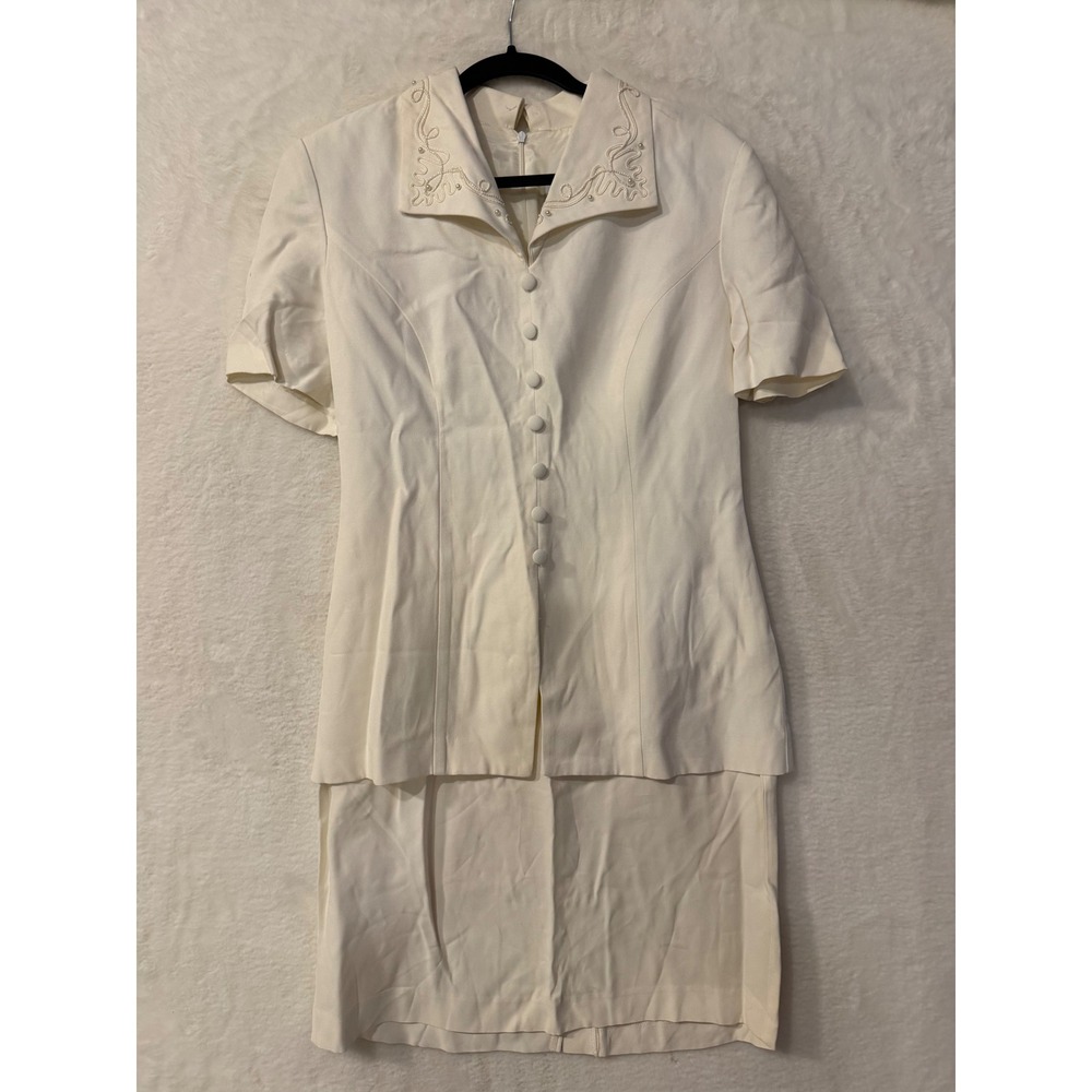 Lois Snyder Dani May Vintage Women 10 One Piece Skirt Suit Pearl Embroidered USA